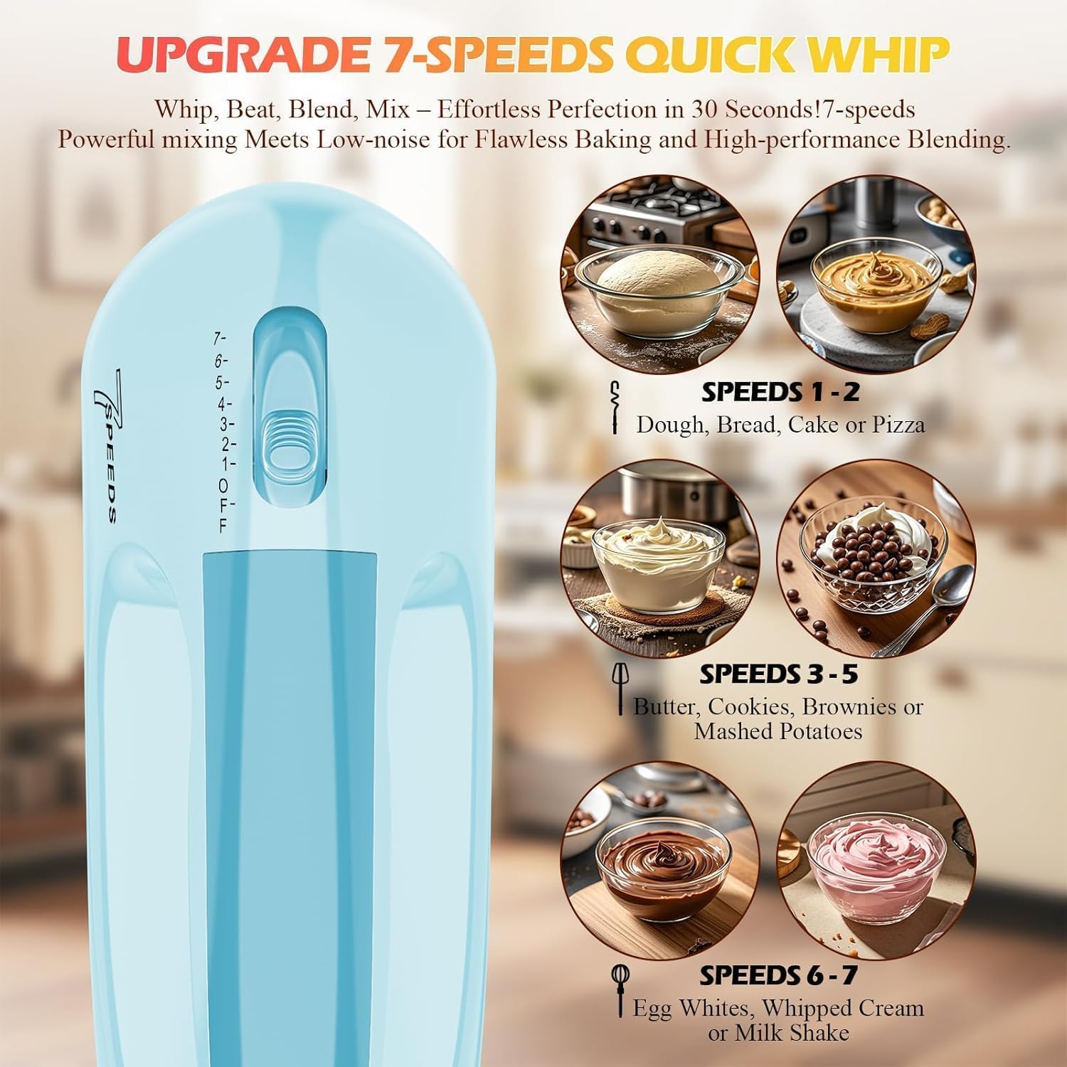 WADODO WADODO Electric Hand Mixer, 7-Speeds Small Handheld Mixer with 304 Stainless Steel… thumbnail 2