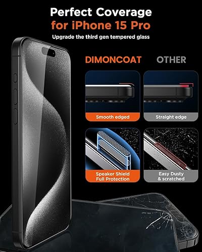 Miniatura 3 de DIMONCOAT Paquete de 4 protectores de pantalla para iPhone 14 Pro protección militar 10X marco de fácil instalación compatible con iPhone 14 Pro de