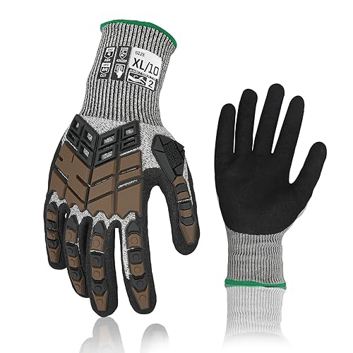 Vista 40 de Guantes de trabajo de seguridad, guantes de impacto para hombres y mujeres, resistentes a los cortes, antideslizantes, guantes resistentes