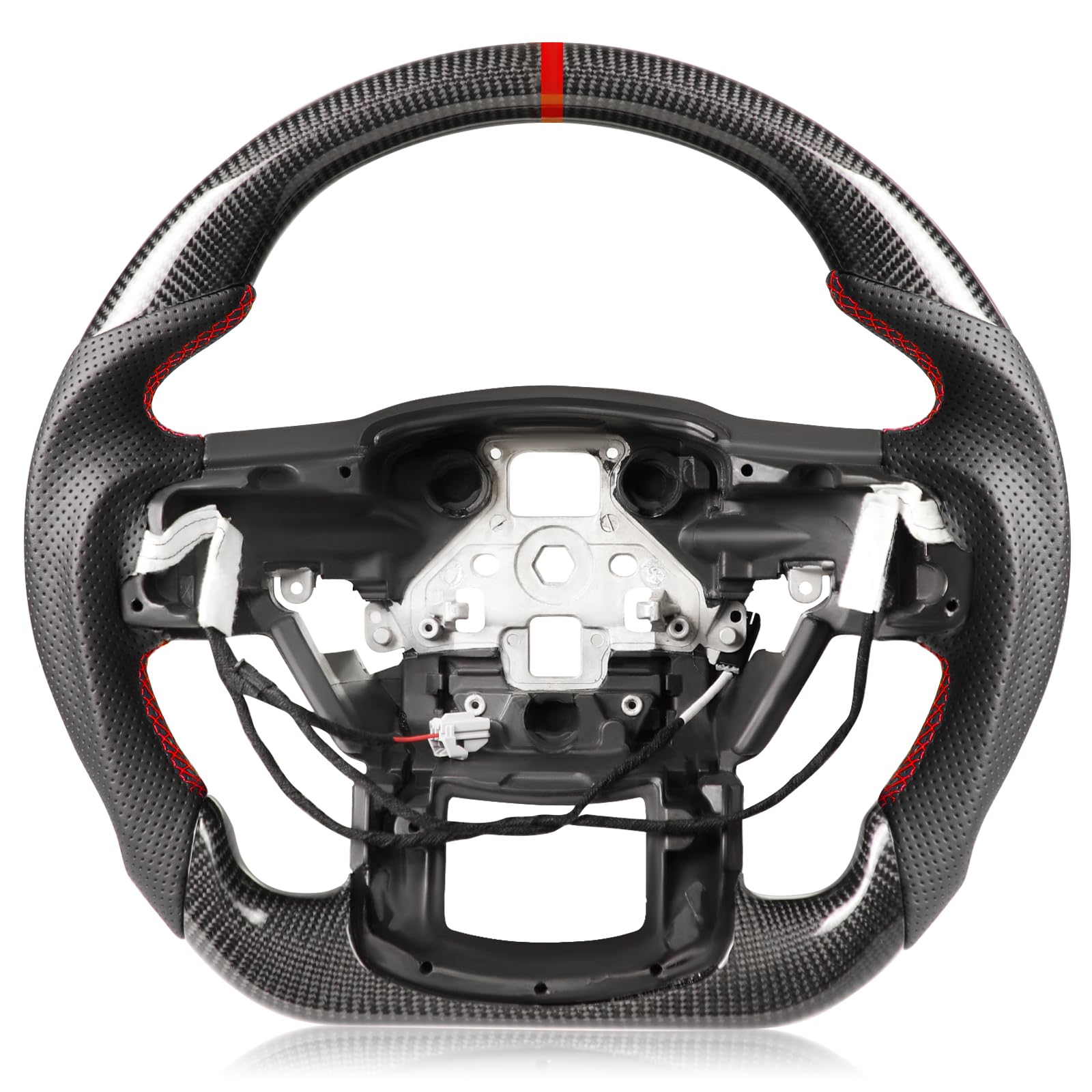 Carbon Fiber Heated Steering Wheel for F-150 Raptor 2017β2020, D-Shaped Flat-Bottom, Perforated Nappa Leather Grip, Hand-Stitched, for Raptor with Paddle Shifters Models