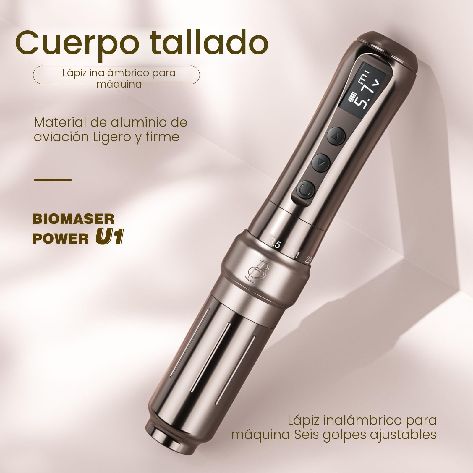 Biomaser Wireless Semi Permanent Maquillaje U1 Permanente Lápiz Inalámbrico Ajustable en Seis Tiempos Pantalla OLED para Maquillaje con 2 Batería 1000mAh