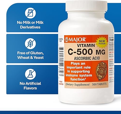 Miniatura 5 de MAJOR Vitamina C-500 mg de ácido ascórbico - Nueva fórmula - Tabletas de vitamina C - Suplemento dietético - 300 unidades (1 paquete)