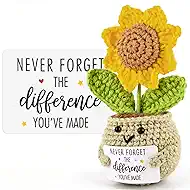 Positive Crochet Sunflower,Cute Cheer Up Gifts for Women,Crochet Plant with Optimistic Card for Mom Sister Boss,Thank You Gifts for Friends,Coworker and Sunflower Decor