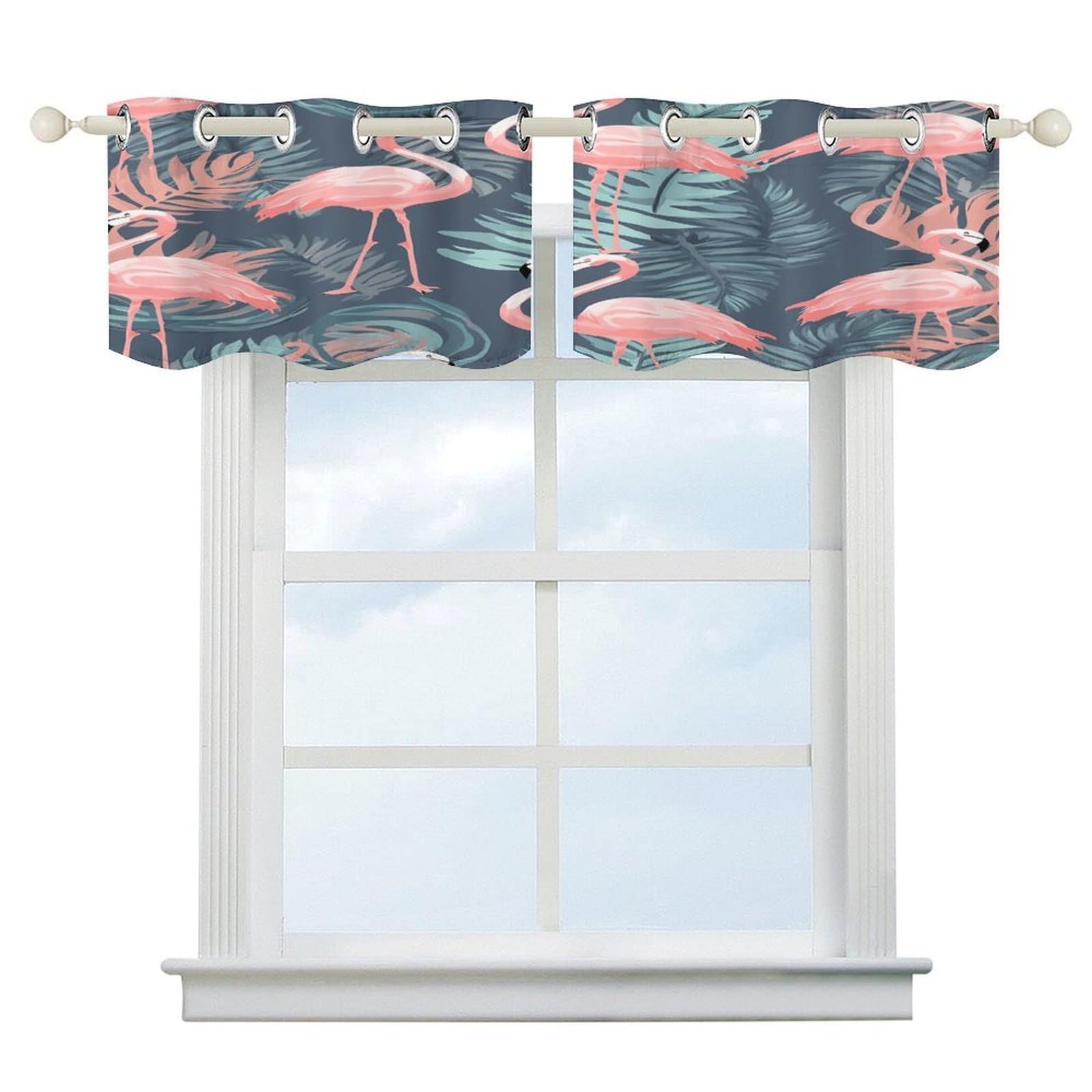 Cortina de arte moderno con flamencos para alegrar ventanas de baño y cocina en verano