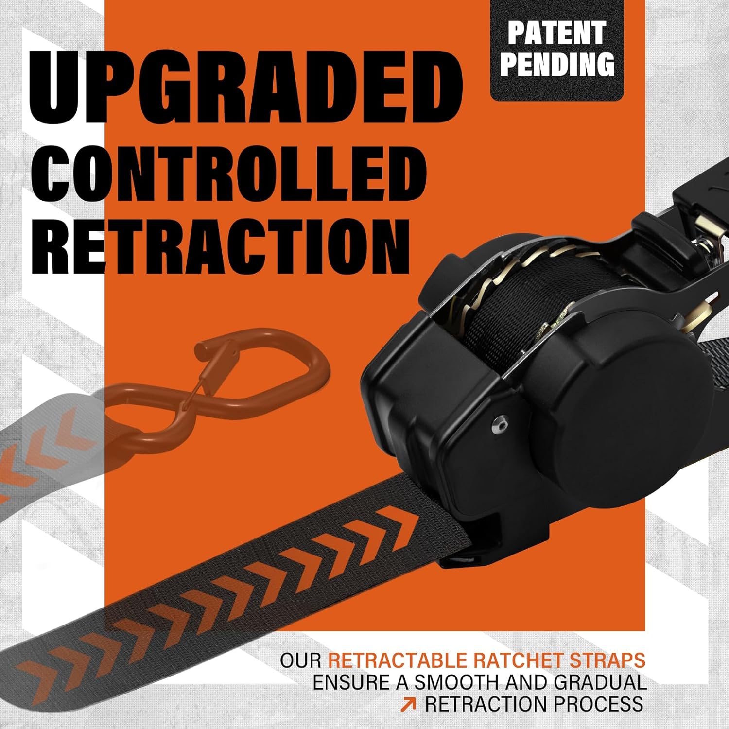 Retractable Ratchet Straps 1763lb Break Strength, Heavy Duty 1” Auto Retract Tie Down Ratchet Straps Upgraded Controlled Retraction Ratchet Strap for Trailer, Motorcycle, ATV (10FT-4PK)