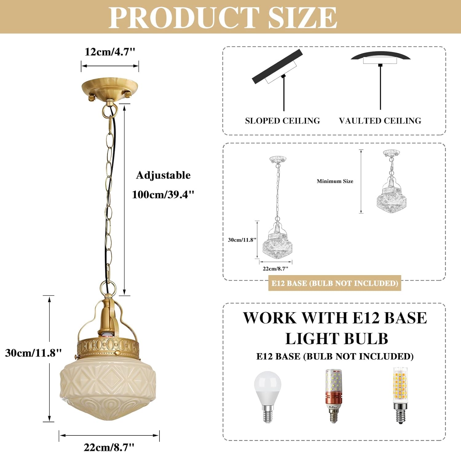 KCO Lighting Yellow Glass Pendant Light Fixture Vintage Brass Pendant Lights Kitchen Island Modern Gold Pendant Lighting Mid Century Globe Hanging Light with Chain