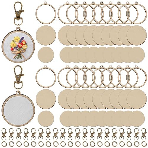 FREEBLOSS 20 Set Wooden Mini Embroidery Hoops Keychains Wood Small