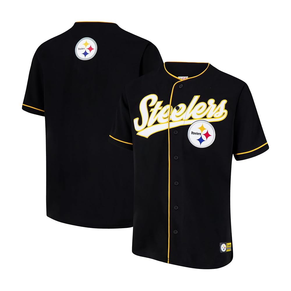 Ultra Game NFL Official Adults Game Day Button Down Baseball Mesh Jersey Shirt - Unisex, Pittsburgh Steelers, Team Color, Large