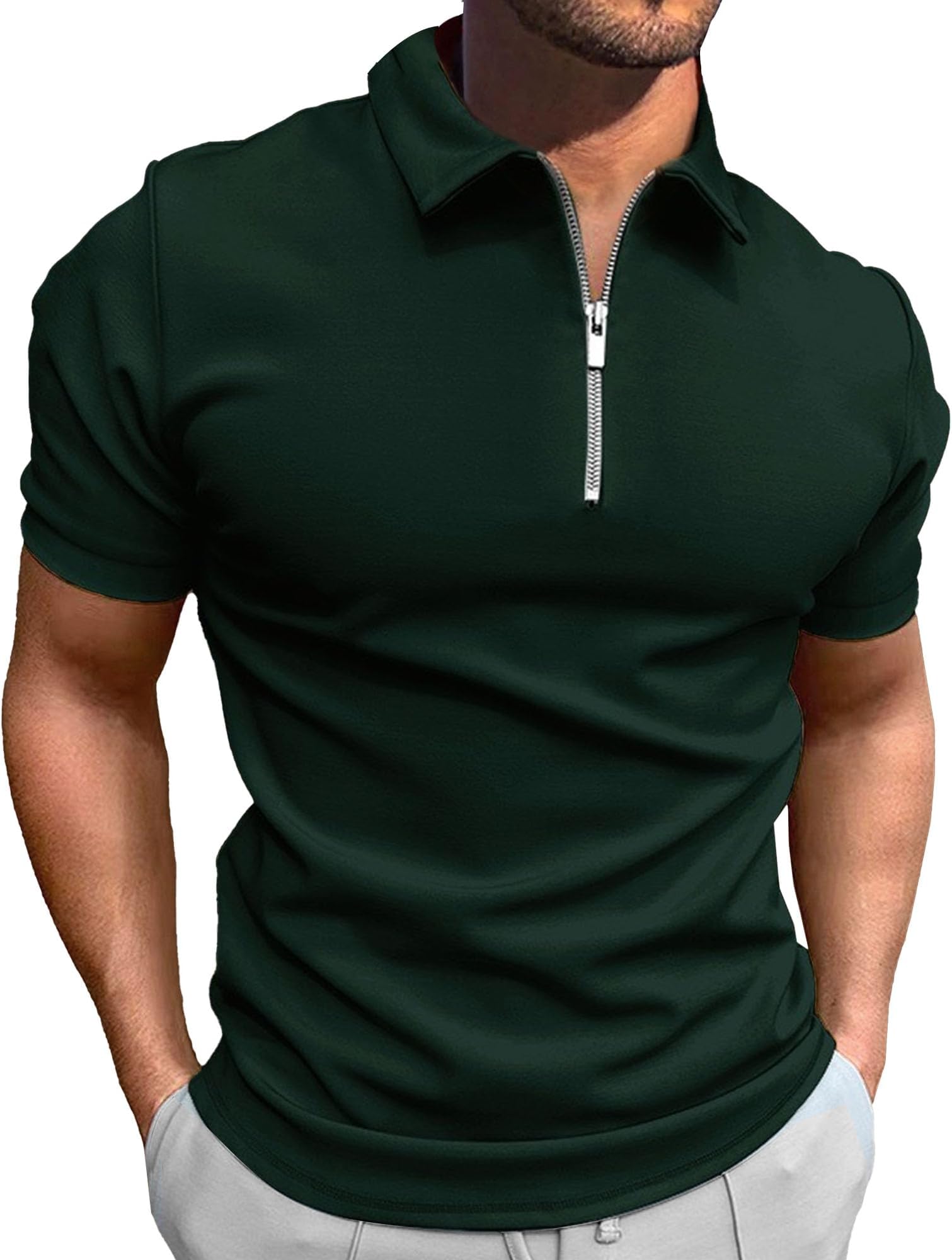 Men Quarter Zipper Lapel T Shirts Classic Comfy Solid Thin Casual Polo Shirt Summer Lightweight Golf Pullover Tops