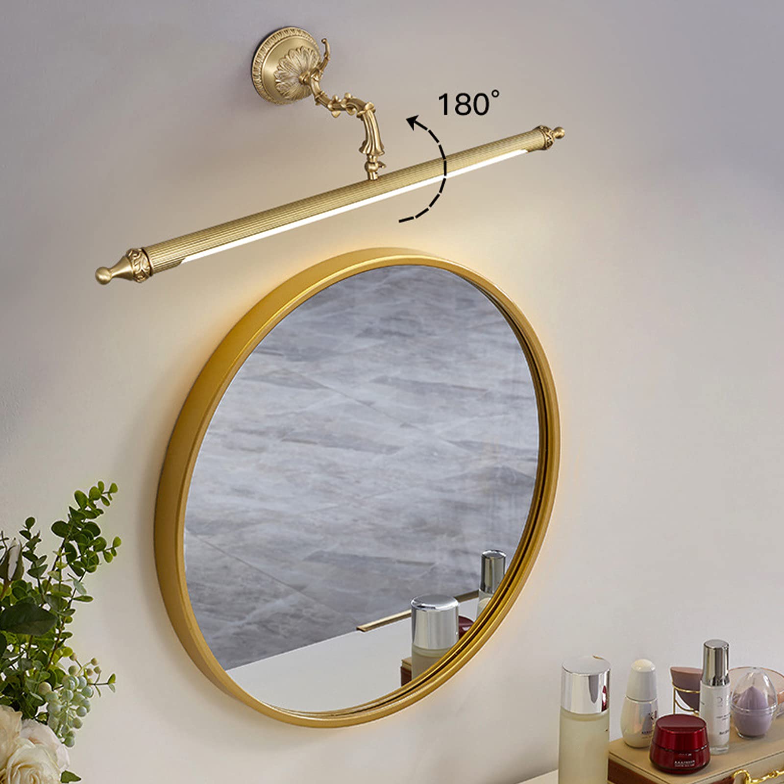 Lampa łazienkowa retro lustro LED z wtyczką i kablem, vintage mosiężna lampa łazienkowa z przełącznikiem Antyczna lampa ścienna łazienkowa IP44 regulowana lampa do makijażu toaletowego 3000K
