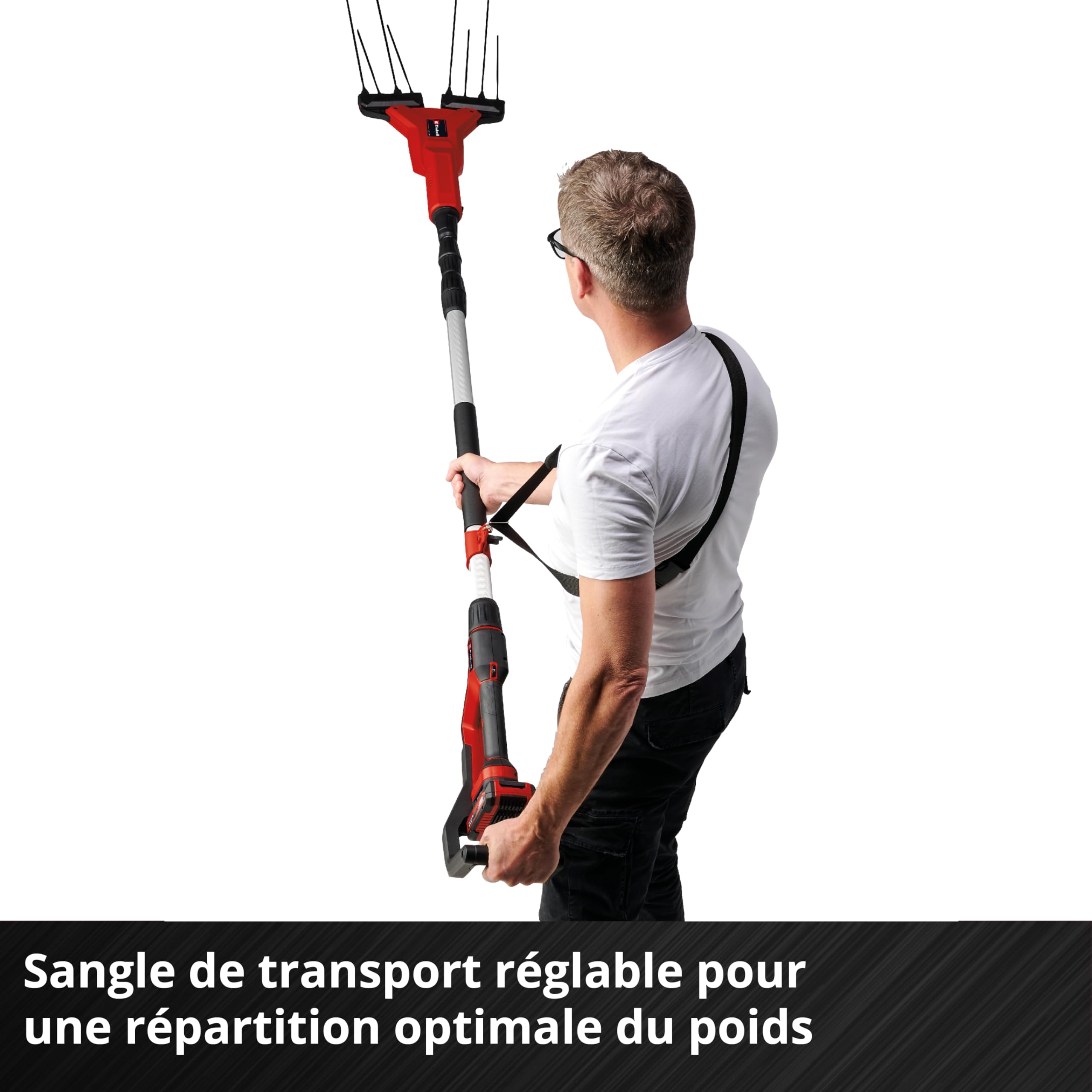 Einhell Secoueur de fruits sans fil GE-FS 18/53 Li-Solo Power X-Change (18V, Hauteur de travail avec fonction télescopique, Dents légères et robustes) Livré sans Batterie ni Chargeur