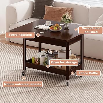 Mobile Wood Sofa Side Table,Foldable Desktop Coffee Table with Drawers and Storage Compartment,with Wheels Small Multifunctional Dining Table for Living Room,Bedroom,Office