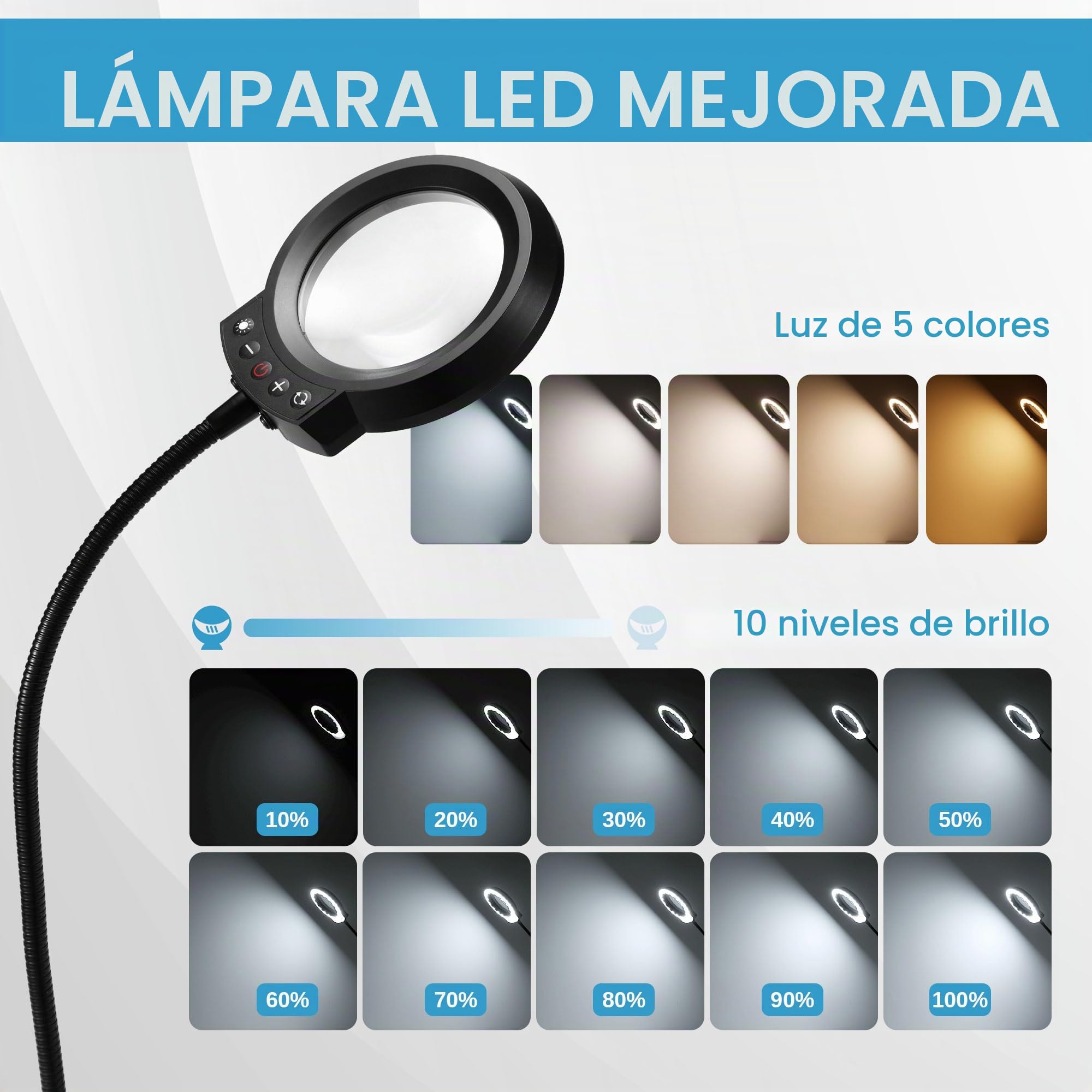 Sainsmart Soporte de ayuda para soldadura PCBH v2, SainSmart mejorada con cautín y minisoportes de clip, LED integrado con aumento de 5x, 6 brazos de cuello de cisne ajustables