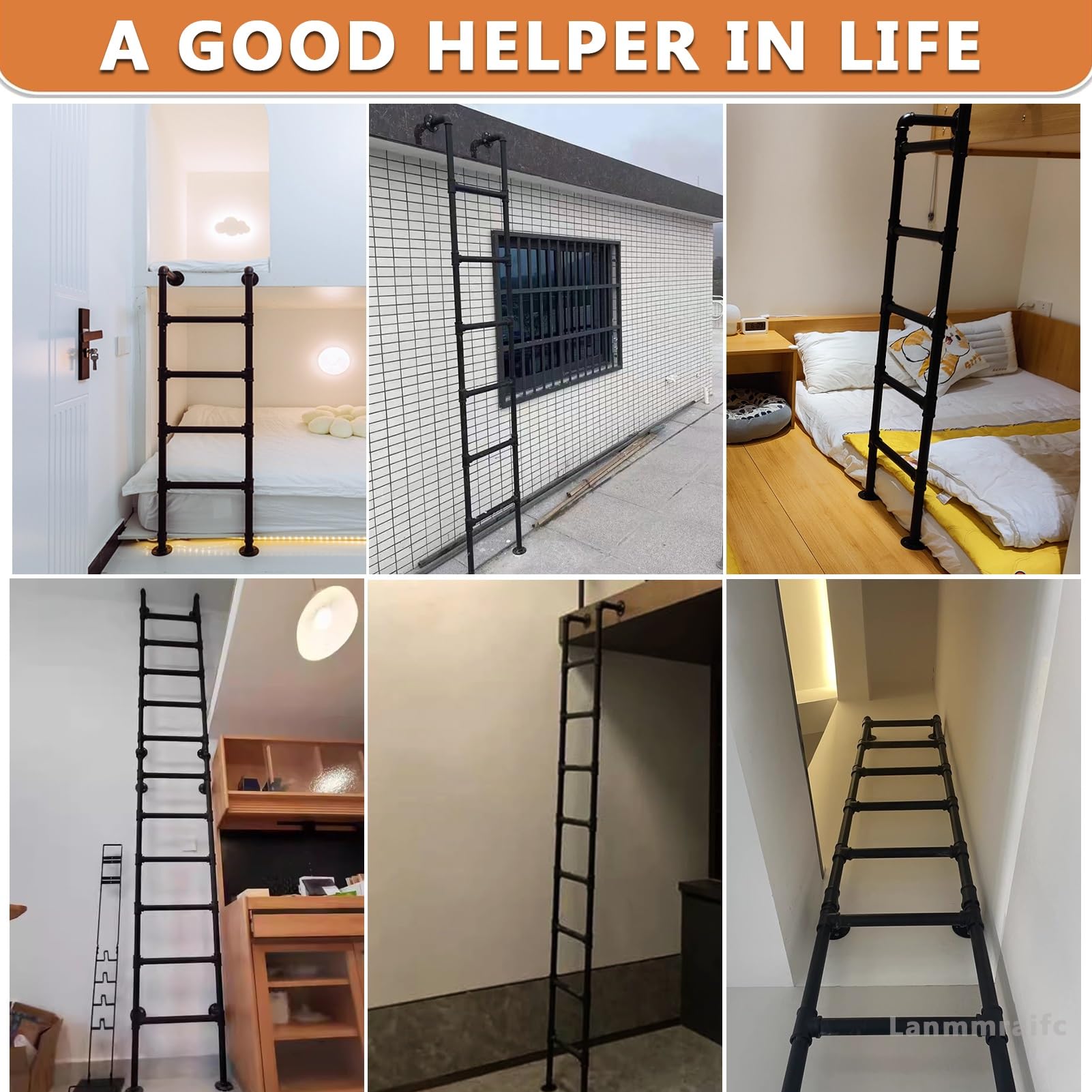Scala di Emergenza in Metallo Nero Resistente, da Parete, per finestre di scantinati, soffitte, Letti a Castello, Sicurezza, 170 cm (67 Pollici), Scala per soppalco, Dorm