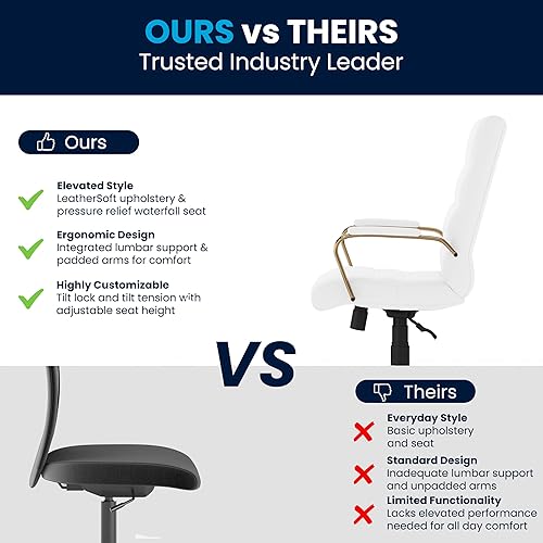 Miniatura 6 de Flash Furniture - Silla giratoria Whitney de respaldo medio con asiento y reposabrazos acolchados de LeatherSoft, silla de oficina ajustable en