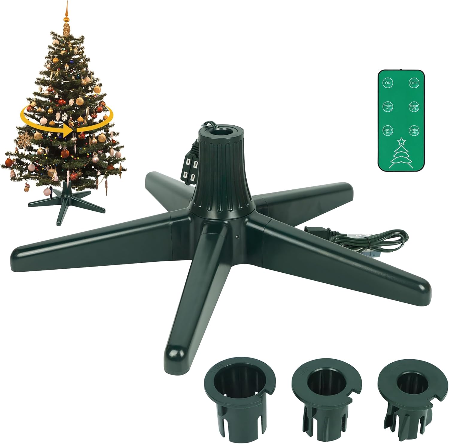 Blissun 360 Degree Rotating Adjustable Christmas Tree Stand with Remote Control, Suitable for Up to 7.5 Feet Artificial Christmas Trees, Dark Green