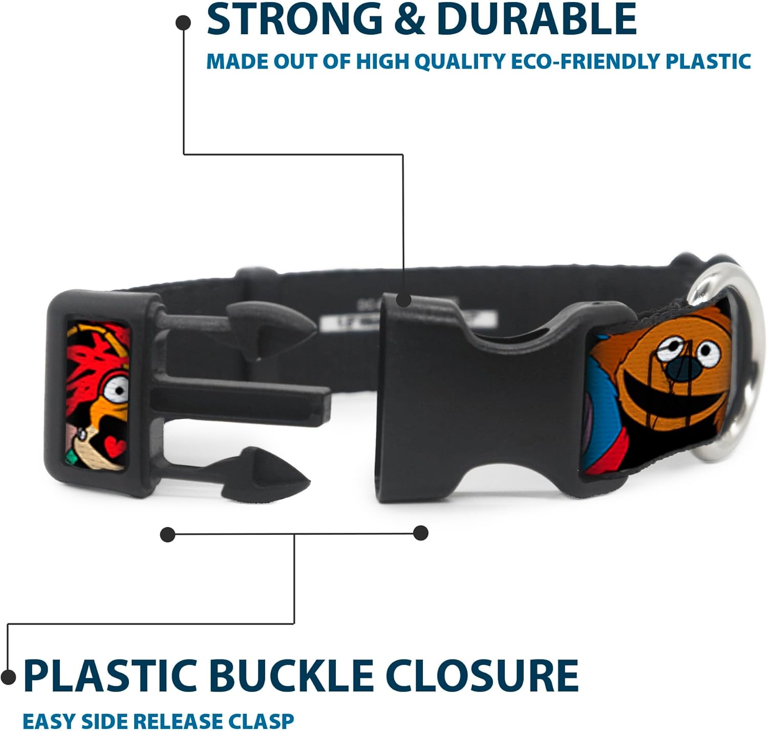 Buckle-Down Plastic Clip Collar - Muppets Faces Black - 1.5" Wide - Fits 16-23" Neck - Medium