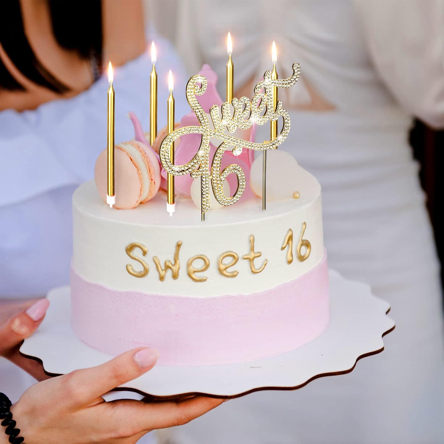 Tondiamo Sweet 16 Birthday Decorations Rhinestone Sweet 16 Cake Toppers 20 Pcs Metallic Happy Birthday Candles 16 Cake Decorations for Cupcake Decor(Gold White)