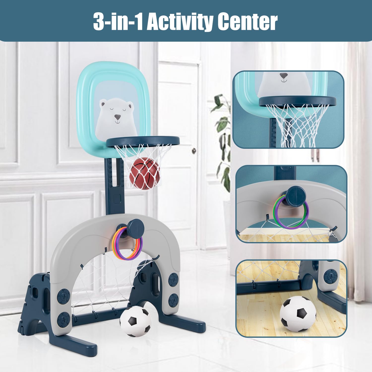 Hello-5ive Set di cestini da Basket per Bambini, 3 in 1, Regolabile in Altezza, per cancello da Calcio, per Bambini, Sport per Ragazzi e Ragazze, Adatto per Interni