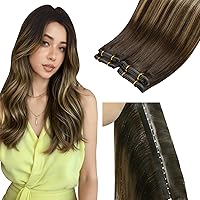 Vista 71 de LaaVoo Extensiones de cabello humano real para coser, extensiones de cabello humano de doble trama, color negro azabache, 18 pulgadas, 3.53 onzas