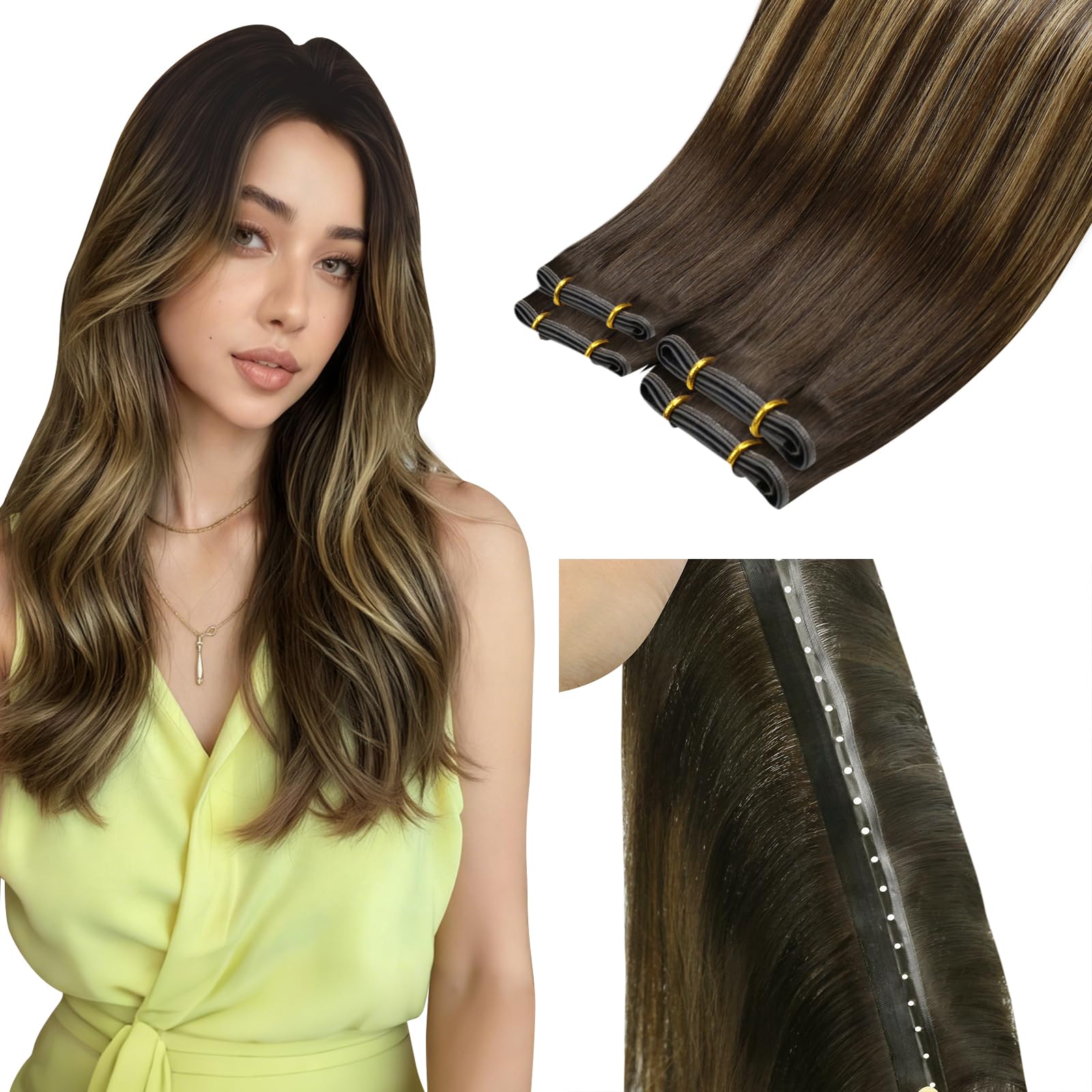 LaaVoo Tressen Echthaar Weft Extensions Echthaar