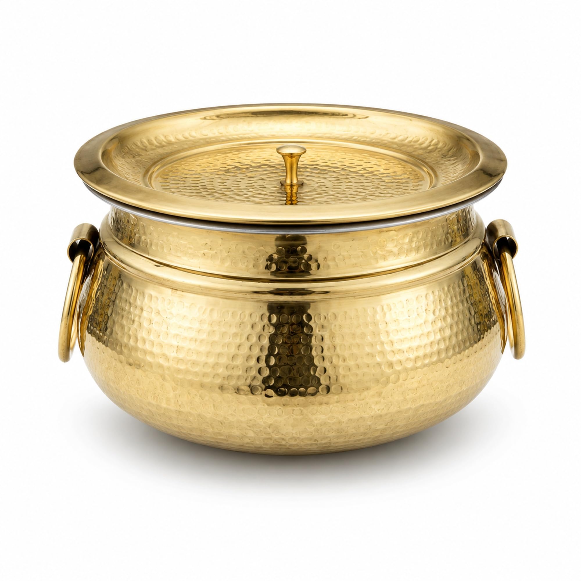 Shiv Shakti Arts Brass Mughlai Deg Handi with Lid & Ring Handles, 3.5 Litre | Heavy Base Hammered Cooking Pot | Inside Tin Kalai Lining for Biryani, Rice, Dal & Curry-image-32