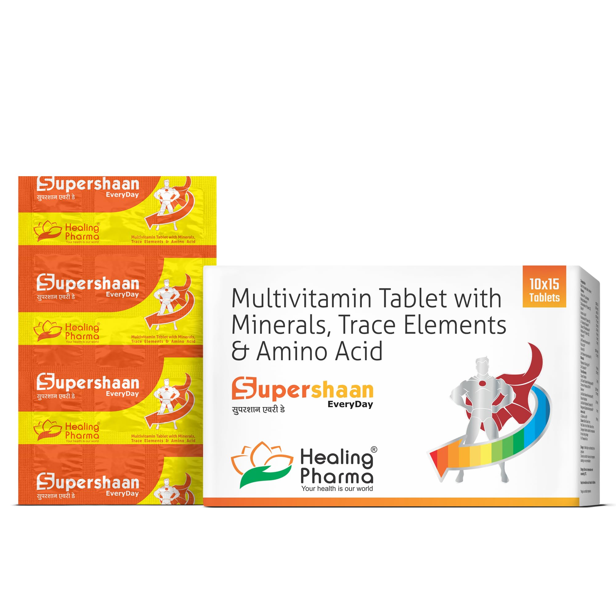 Healing Pharma - Supershaan Everyday Multivitamin Tablets with Essential Zinc, 12 Vitamins, 5 Trace Elements & Amino Acid | For Daily Immunity, Energy & Bone Health Support For Men & Women | 15 Tablets x 4 Strip (60 Tablets)-image-23