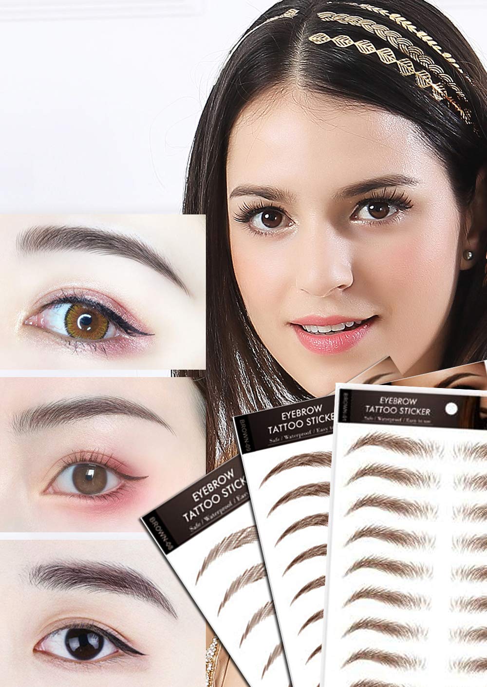Aaiffey 4D Hair-like Authentic Eyebrows,Brown Imitation Tattoo Eyebrow Stickers Ecological Lazy Natural Brow Waterproof Makeup Tool 22 Pcs