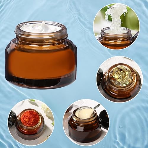 Miniatura 5 de Tarros cosméticos de vidrio de 1.7 onzas con tapas, paquete de 3 frascos de vidrio pequeños ámbar con tapas, recipientes de maquillaje de vidrio