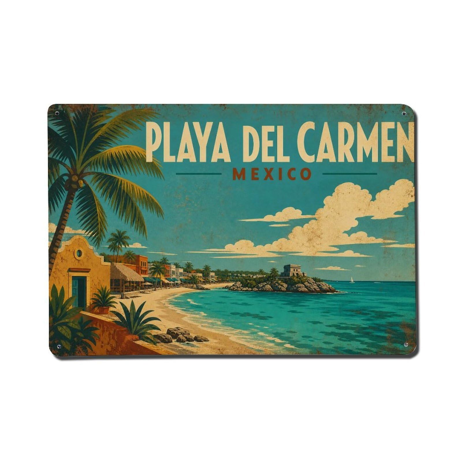 Retro Travel Mexico Playa Del Carmen Metal Tin Sign