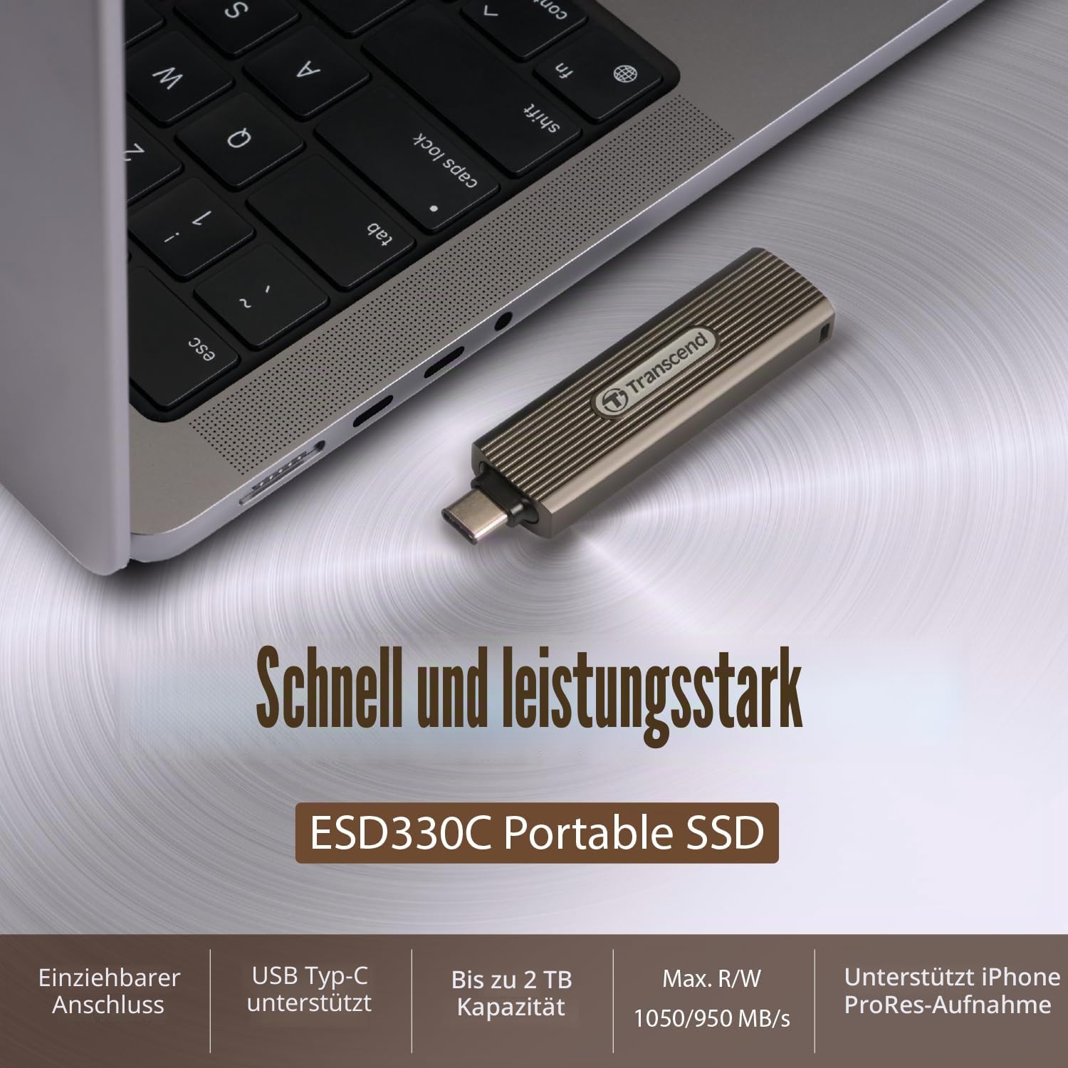 Transcend 2TB ESD330C Portable SSD, bis 1050 MB/s, Metallgehäuse, USB-C