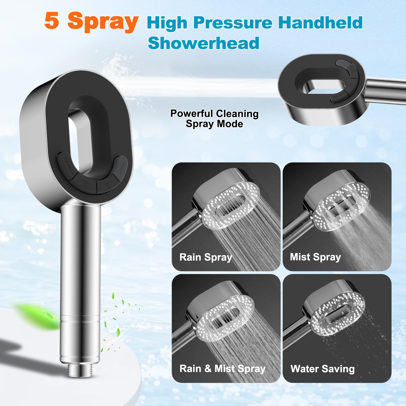 Hibbent Filtered Showerhead with Handheld, High Pressure 5 Sprays Shower Head, Anti-Clog Nozzles, Brass Holder & 71" Metal Hose, 3 Water Softener Filter Remove Chlorine, Reduce Dry Itchy Skin, Chrome - 2