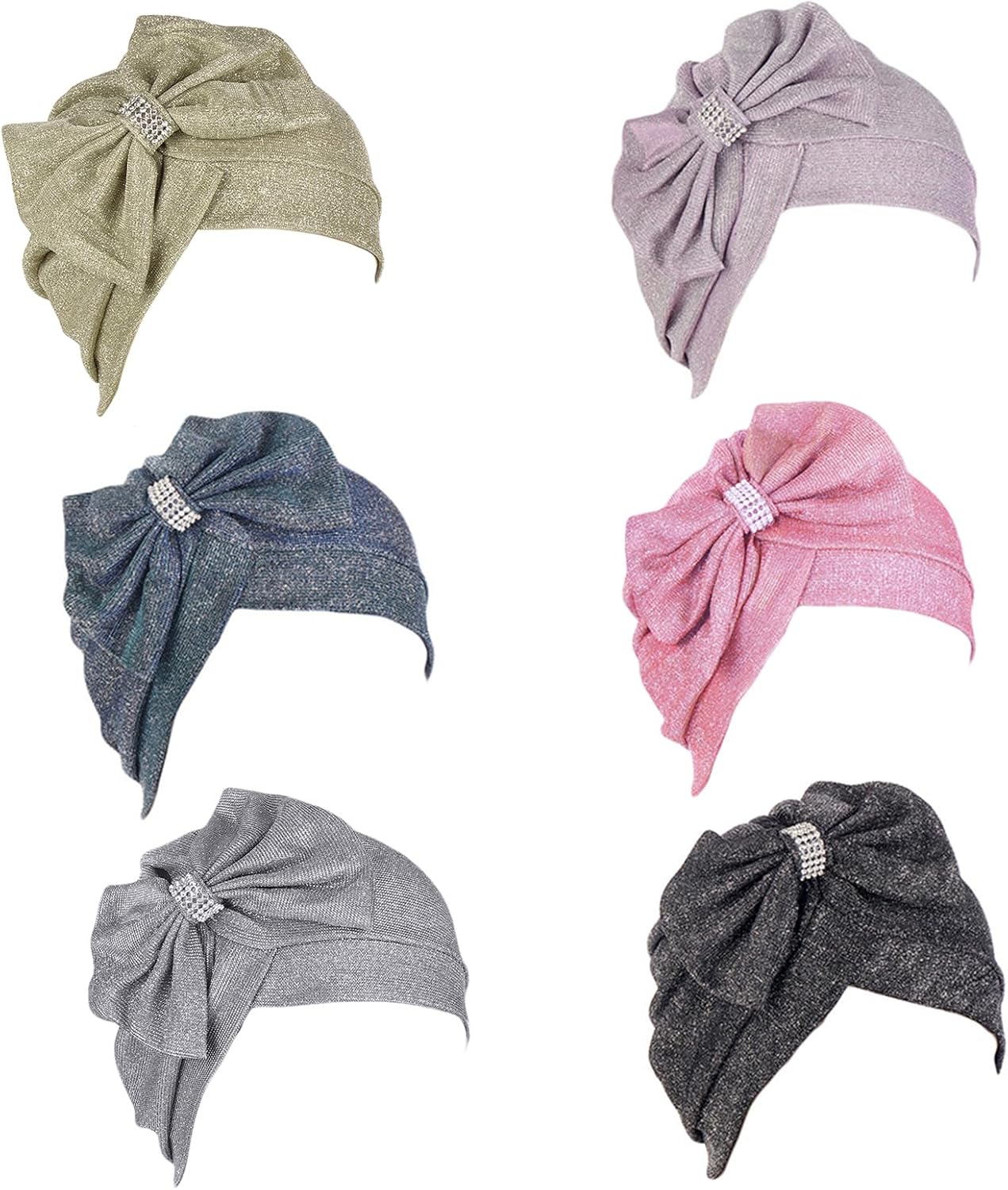 Women Hijab Turban Hat for Front Forehead for Big Bow Bonnet for Head Scarf Ruched Headw Silver - Image 7