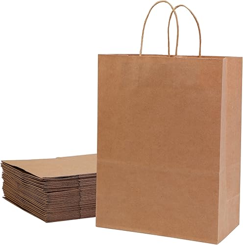 ECOptimize Bolsas de papel kraft con asas 30 unidades de color marrón de 8 x 4 x 105 pulgadas ecológicas aptas para alimentos y reciclables de 100