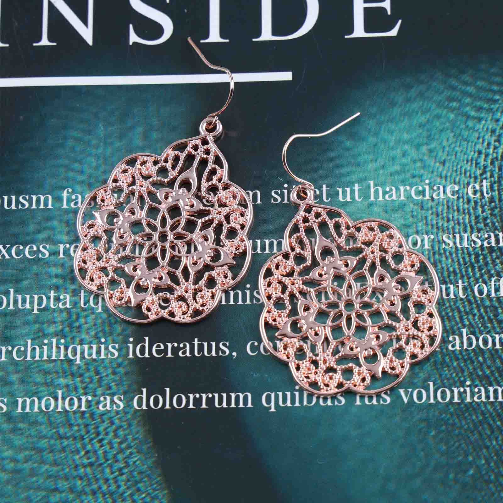 Yienate Orecchini Boho Grande Filigrana Cerchio Goccia Dangle Vintage Tribale Cavo Intagliato Oro Rosa Zingaro Geometrico Floreale Dichiarazione Per Prom Gioielli Donne