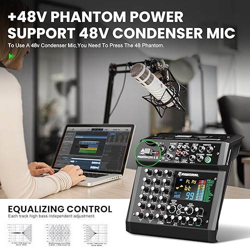 Miniatura 4 de Mezclador de interfaz de audio de 6 canales, tablero de sonido 99 DSP efectos digitales con interfaz Bluetooth USB Rac de 48 khz/24 bits como