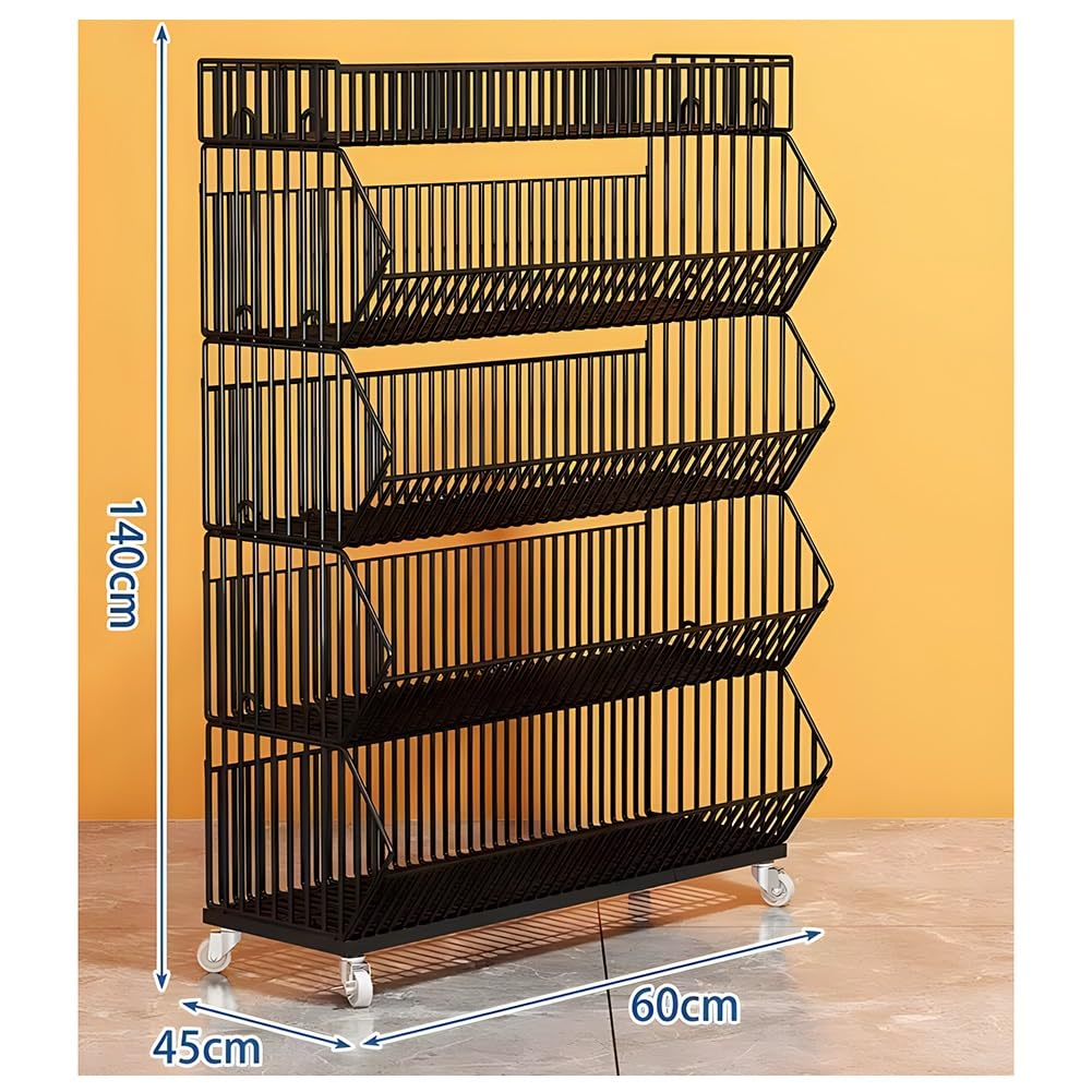 Espositore Impilabile in Filo Metallico con Ruote, Organizer per Negozi E Supermercati, Robusto E Mobile, Ideale per Snack E Scaffalature.,Black-60x45x140cm