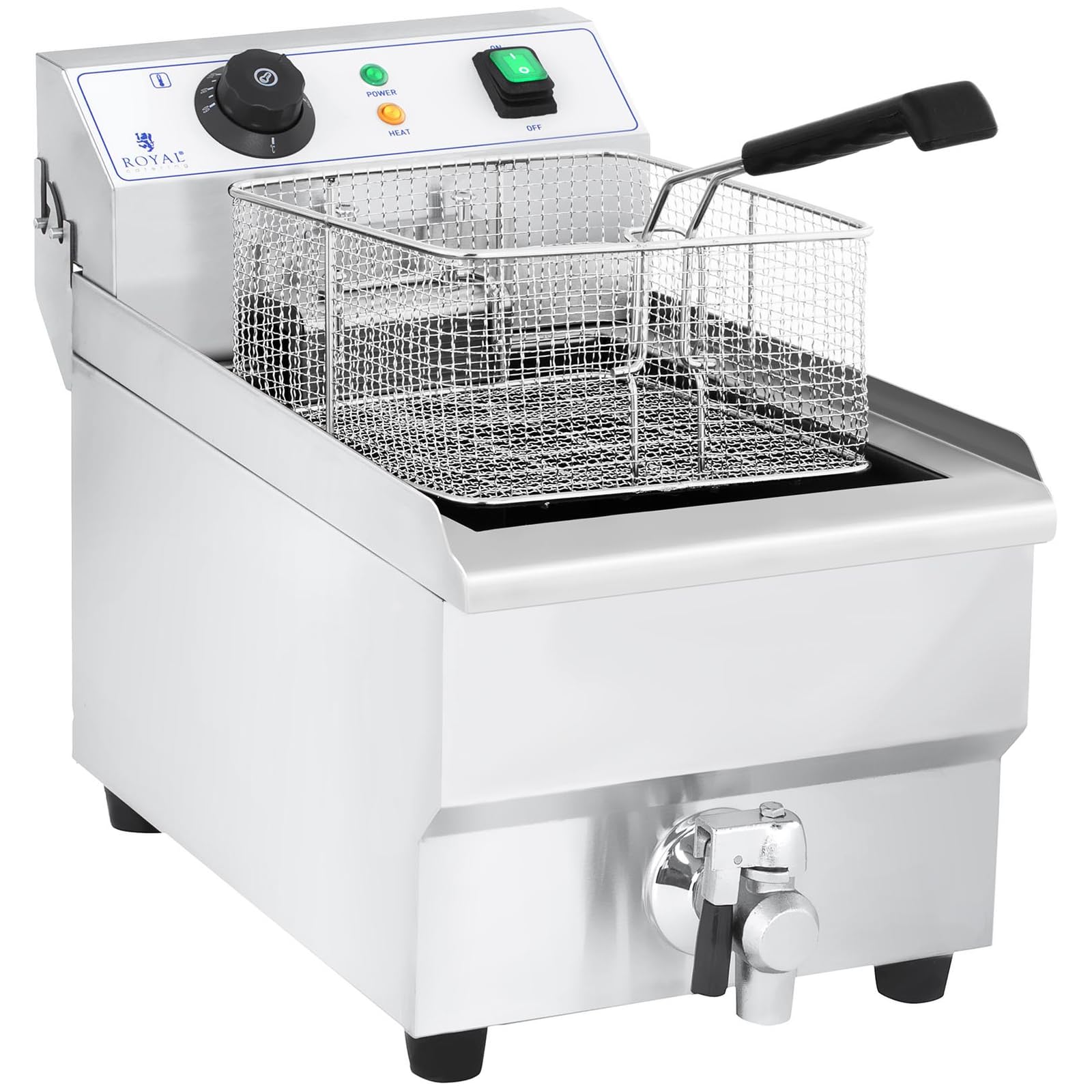 Royal Catering Frytkownica elektryczna ze stali nierdzewnej (pojemność 10 l, moc: 3000 W, termostat, kran spustowy)