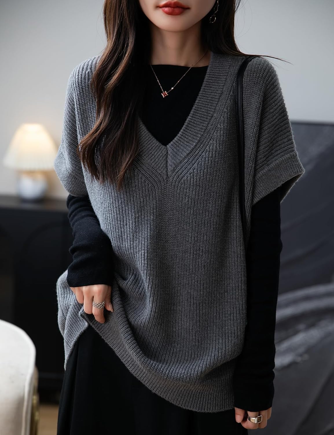 Women's Merino Wool Blend Sweater Vest 2025 Fall Winter Casual V Neck Sleeveless Knit Pullover Sweater - Image 3