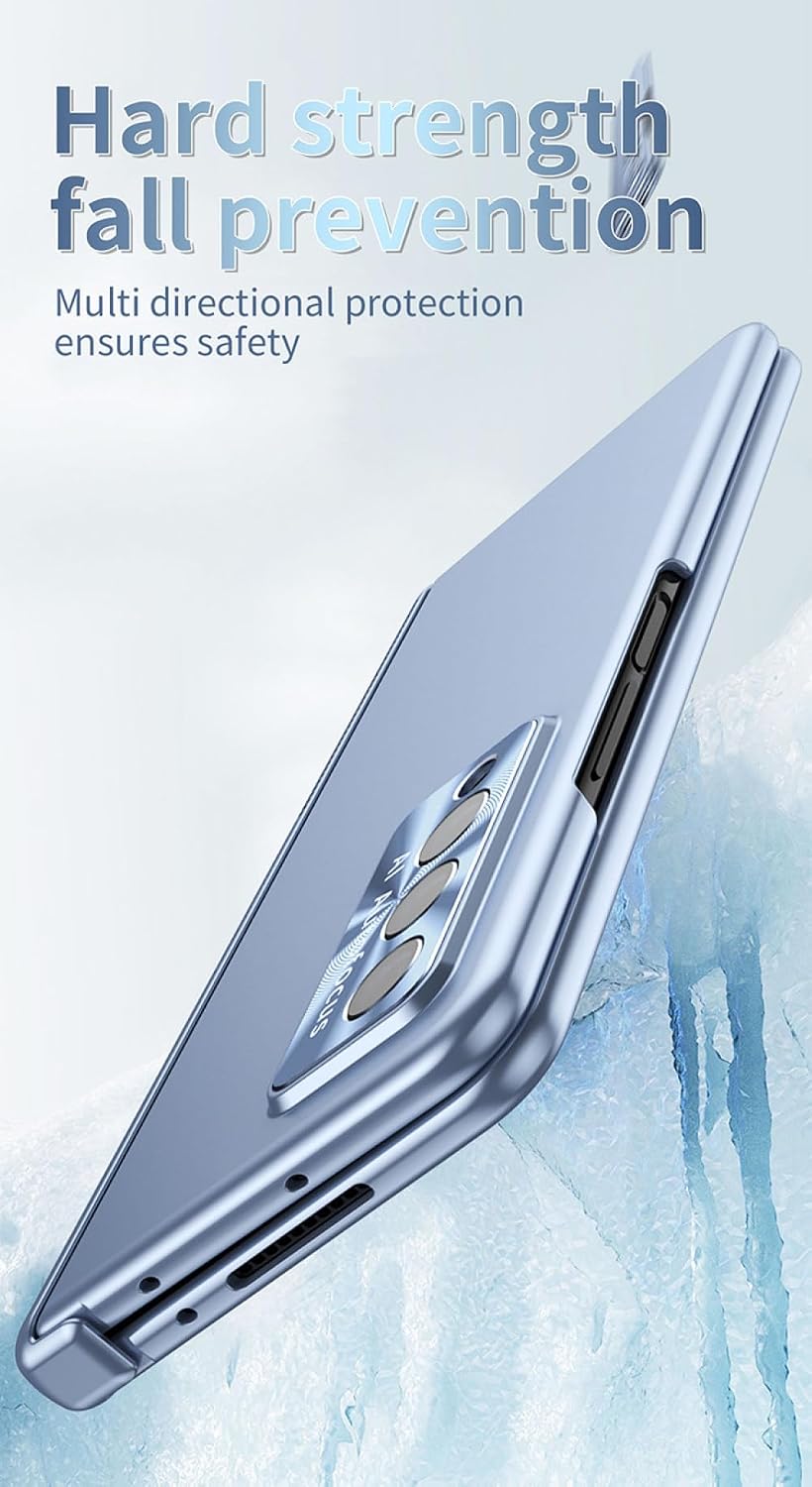 Stylus Bring Pen Double Hinge 360All-inclusive Case for Samsung Galaxy Z Fold 5 Fold4 3 Electroplated Folding Shell with Front Flim,Champagne Gold,for Galaxy Z Fold 3
