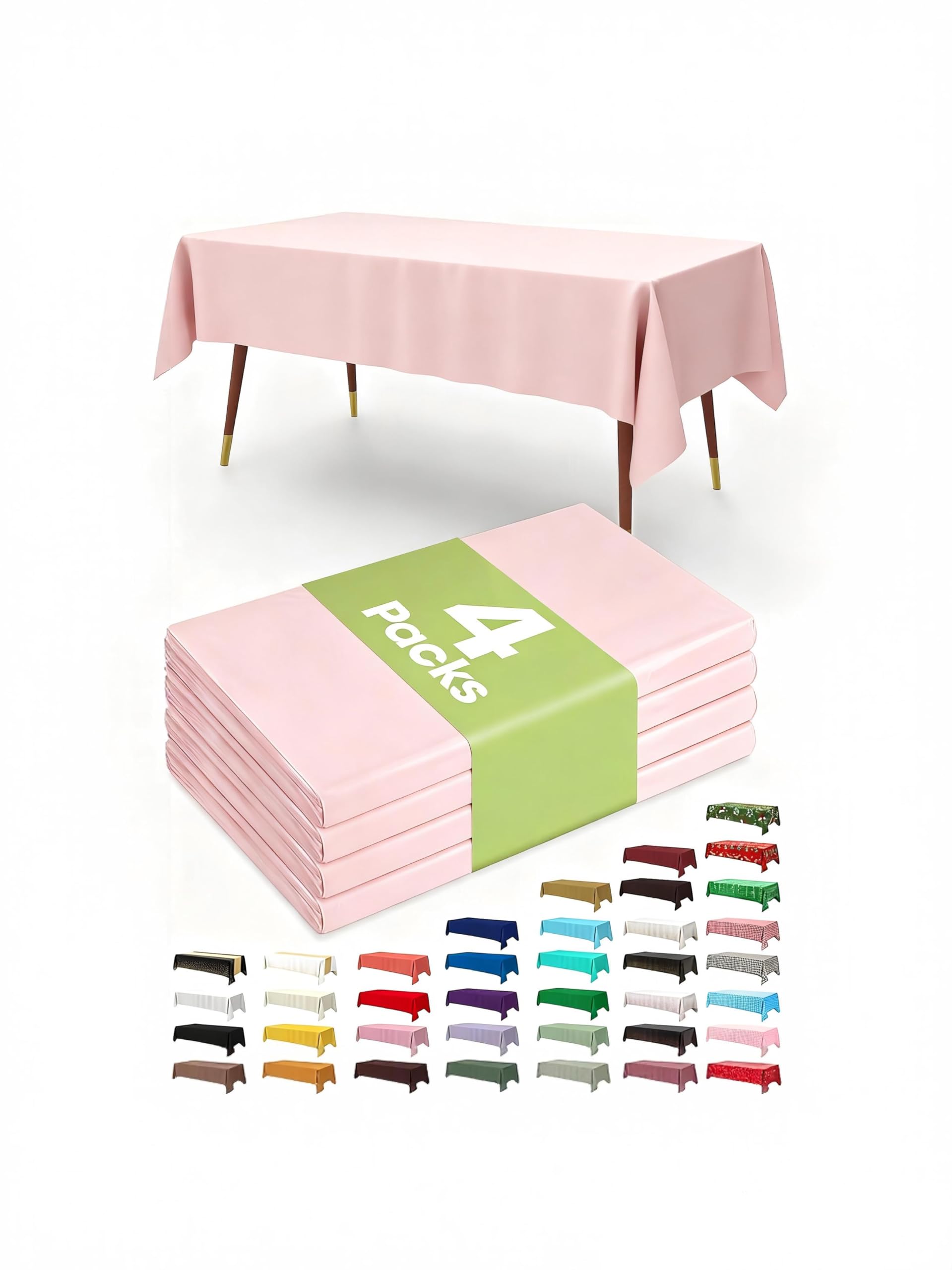 ALUNA Solid Rectangular Plastic Table Cover (137cm x 274cm) 4Count - Elegant & Durable Tablecloth for Parties, Events, and Home Use (Pink)