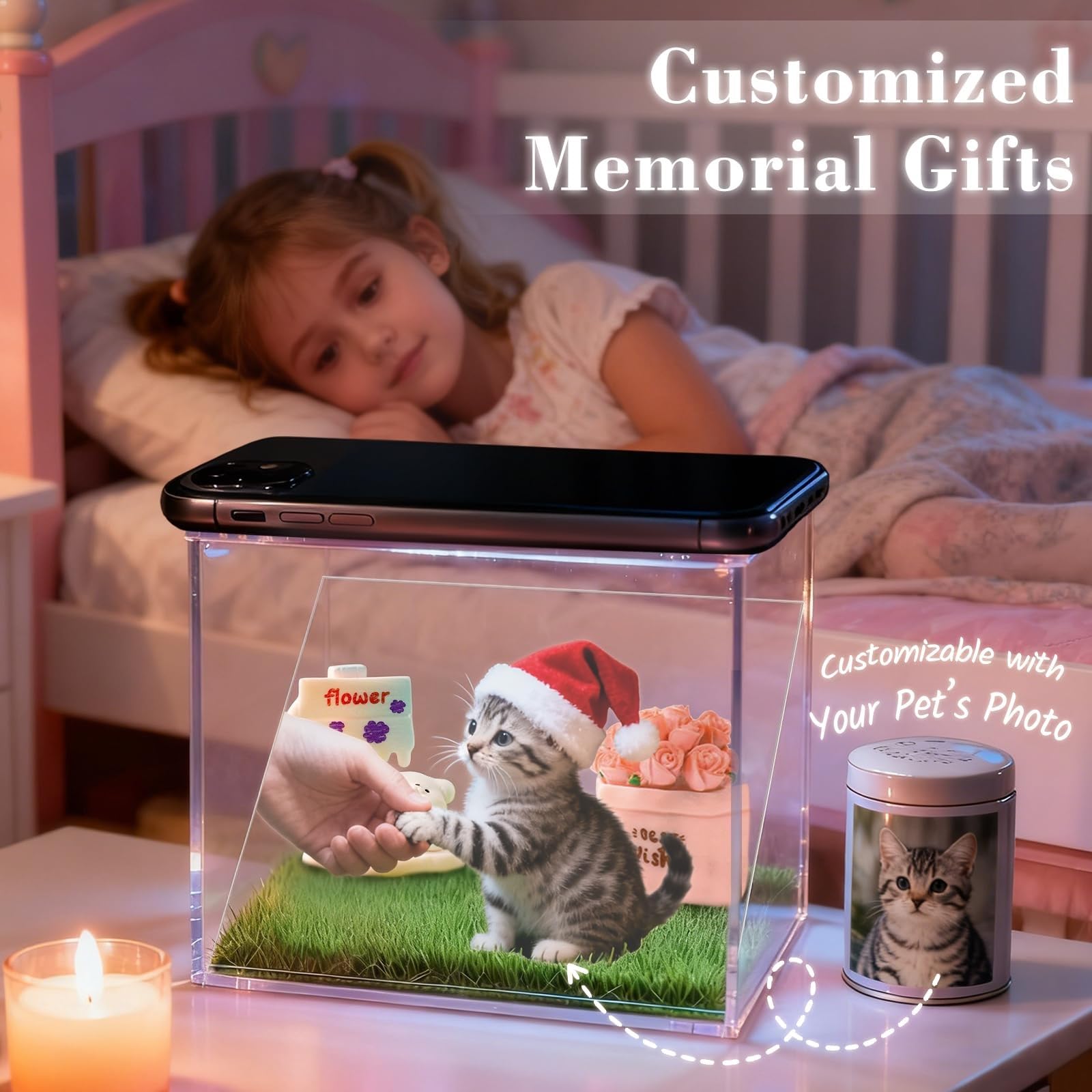 Personalizowana Skrzynka Pamiątkowa Holograficzna 3D dla Zwierząt, Pamiątka Domu Cyfrowego DIY, Dostosowany Prezent na Utracenie Zwierzęcia z Fotografią, Wyświetlacz o Wysokiej