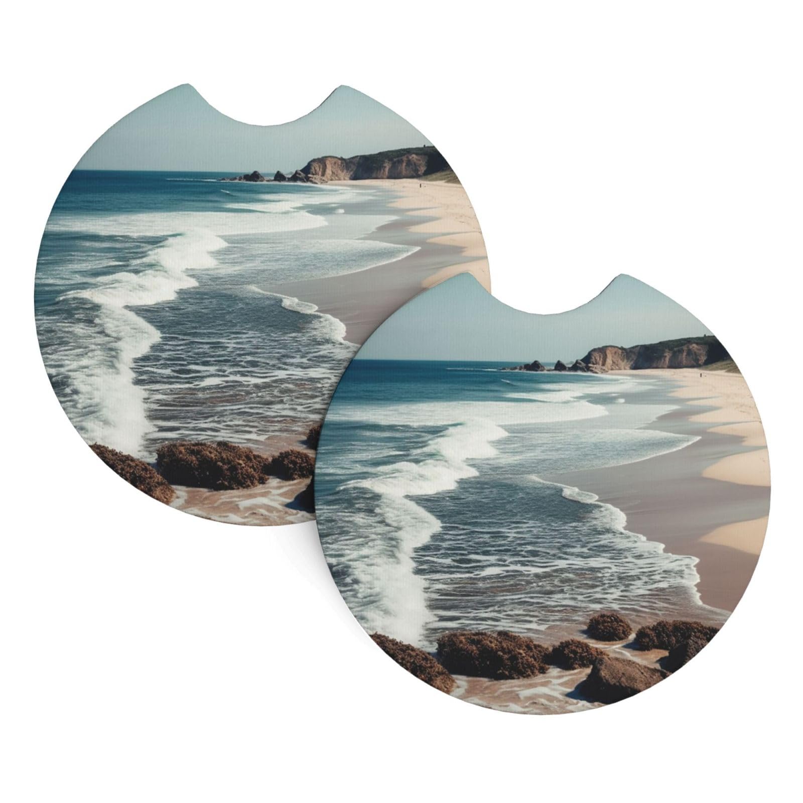 2PCS Car Coaster for Cup Holders Universal Auto Cup Mat Beach Ocean Shore Cup Coaster Pad 2.7" Waterproof Neoprene Non-Slip Cup Holder Coasters Car Interior Accessories for Women Men