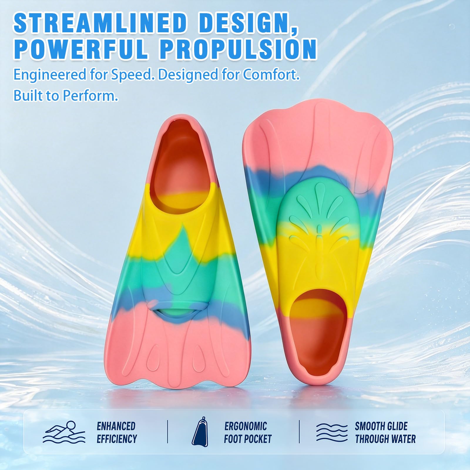 Schwimmflossen Kinder - Flossen Kinder Silikon - Kurzflossen für Kinders Erwachsene - Taucherflossen für Schwimmtraining, Freiwassertraining, Schnorcheln, Anfänger