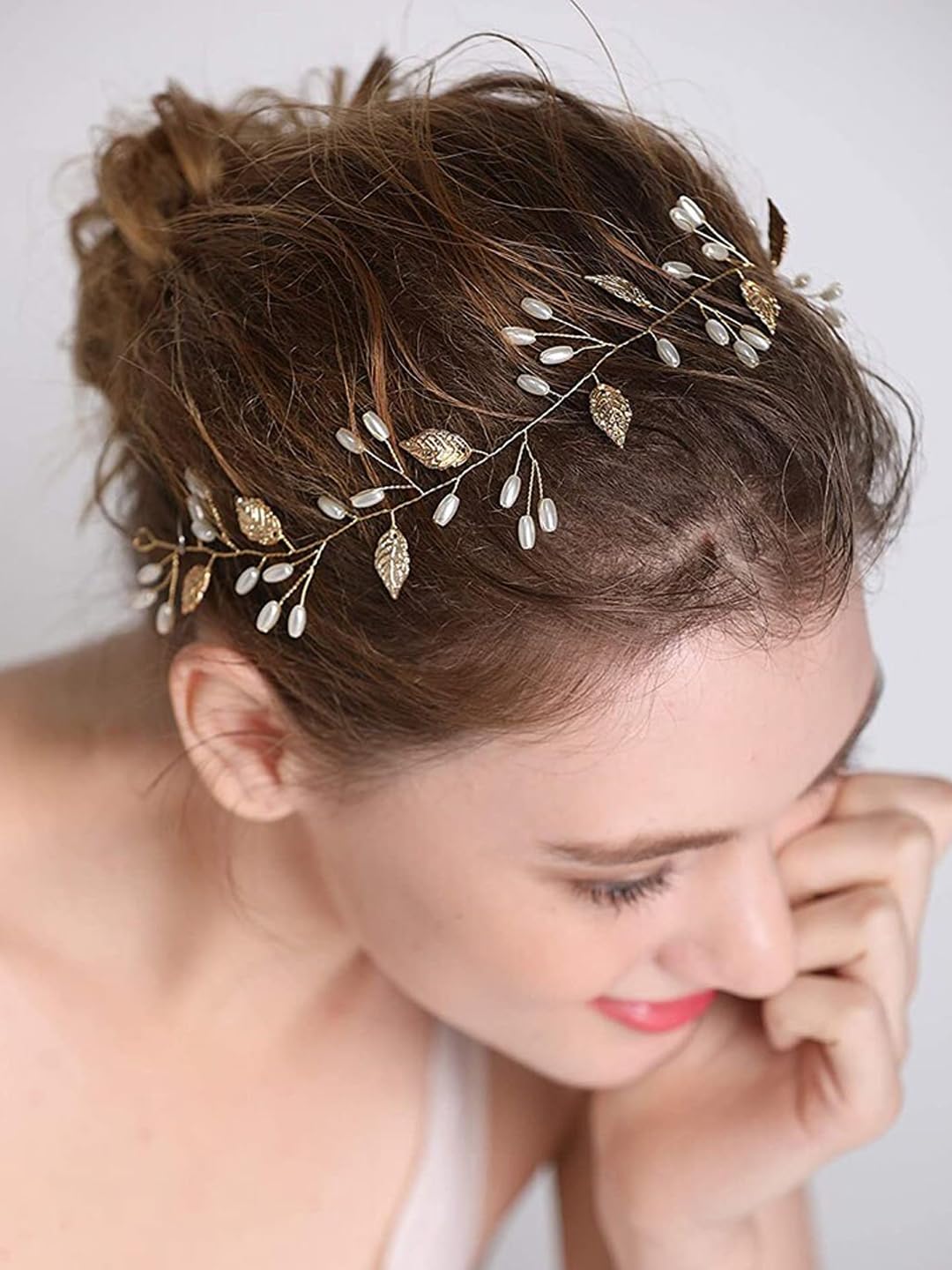 Yellow ChimesBridal Hair Vine - Women & Girls White Pearl Headband Hair Accessories - Crystals Wedding Jewellery