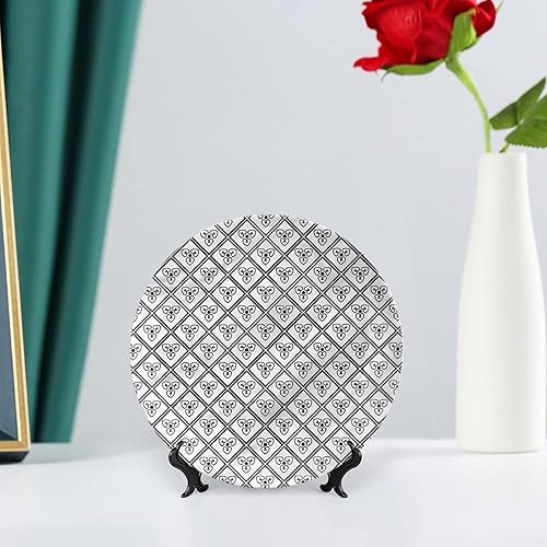 Miniatura 6 de LIGUTARS Platos de cerámica, platos de cerámica decorativos en blanco y negro, rombo monocromático, 7 pulgadas, para comedor, fiestas, bodas,
