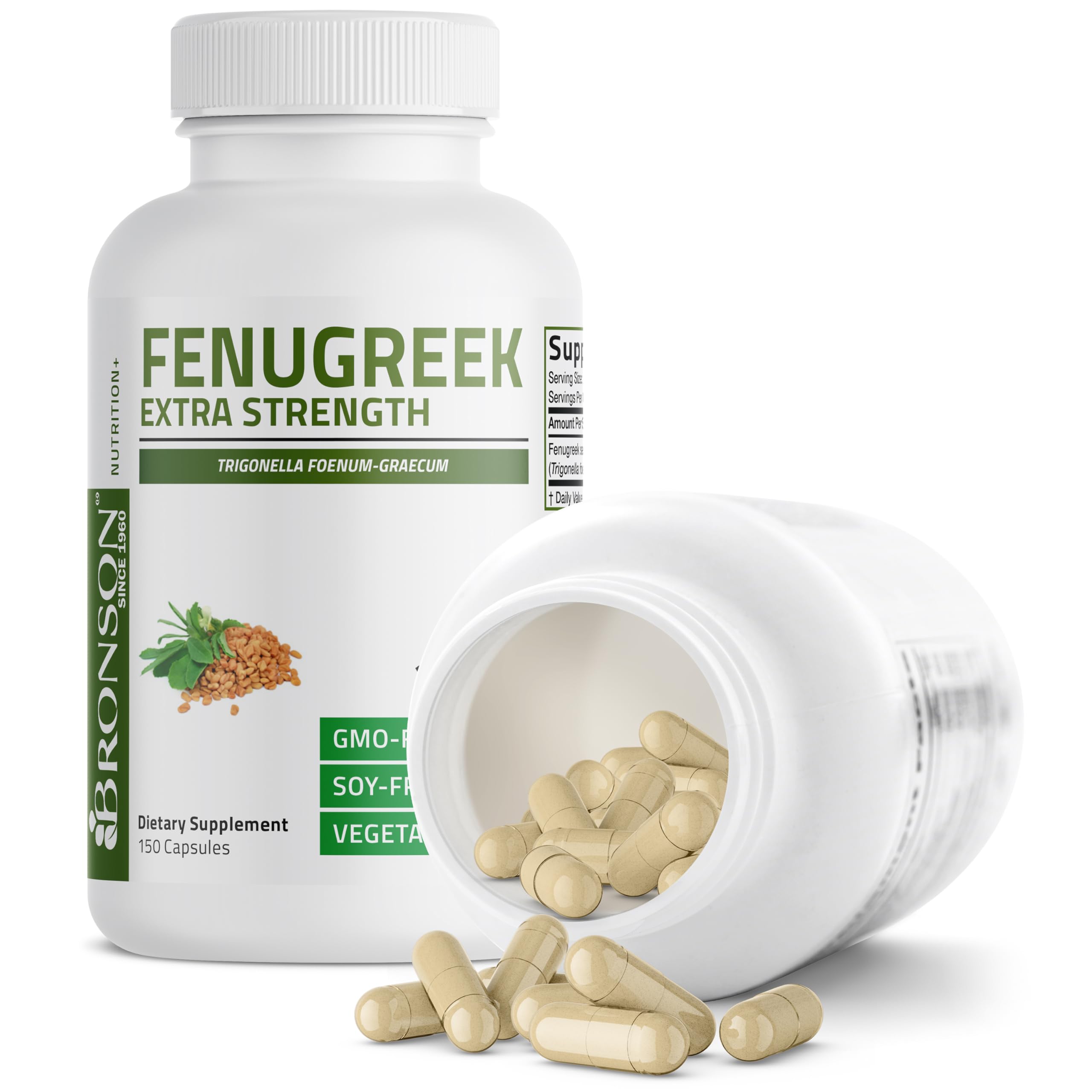 Fenugreek Seed Powder Capsules Extra Strength, Trigonella Foenum-Graecum, Non-GMO, Soy-Free, Vegetarian, 150 Capsules