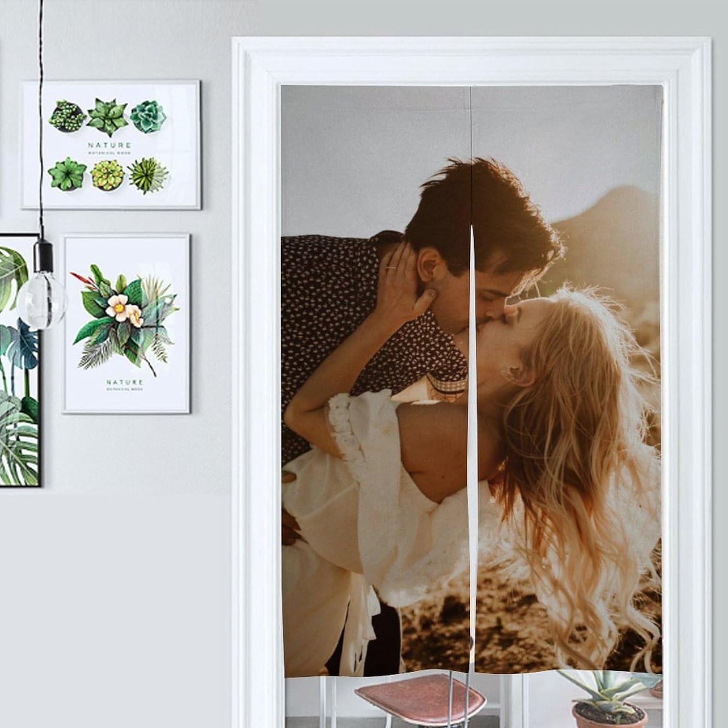 Custom Japanese Divider Curtains for Home Office, Customized Cotton-Linen Curtains for Dinning Room Window Bathroom Bedroom, Personalized Photo Door Curtain, White, W39.3