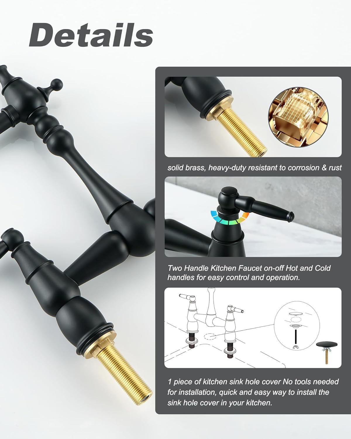 Aleasha Brass Made Pot Filler Matte Black + Matte Black Bridge Kitchen Faucet