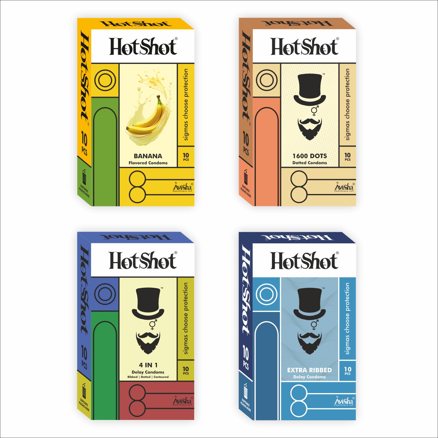 HOTSHOT Condom Variety - Banana, Extra Dotted, Contoured, Ultra Ribbed, Long Lasting Condom (Set of 4, 40 Count)-image-22
